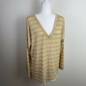 Daytrip Yellow Long Sleeve Top with Lace Back Woman's Size XL Striped